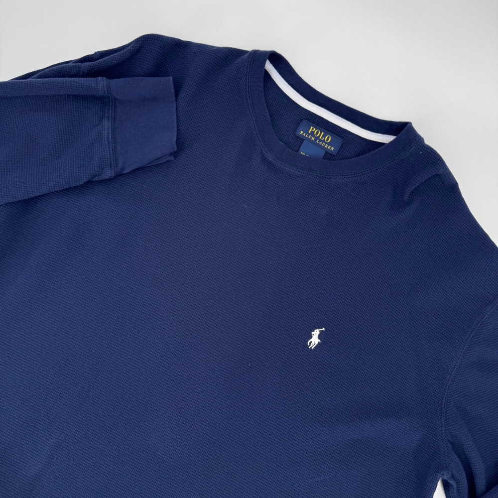 Polo Ralph Lauren Mens 2XL Navy Blue Waffle Knit Long Sleeve Thermal Shirt Pony